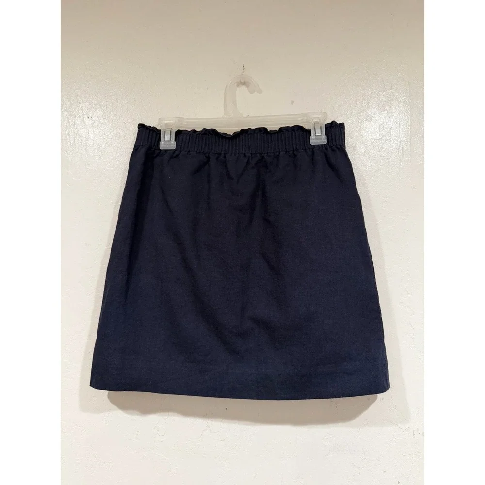J.Crew Navy Blue Linen Cotton Blend Paperbag Waist Mini Skirt 2 41575